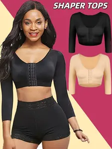 1 Count Women's Shapewear Bra, Adjustable Steel-Free Yoga Body Shaper Vest, Solid Color Long Sleeves Corset, Comfortable Breathable Shaperwear Tops, High Elastic Fabric For Effective Arm Compression, Suitable For Daily Wear, Everyday, Sports, Workout