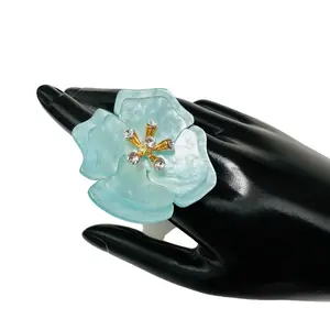 Swirled Mint Lucite Rhinestone Pop Flower Statement Ring