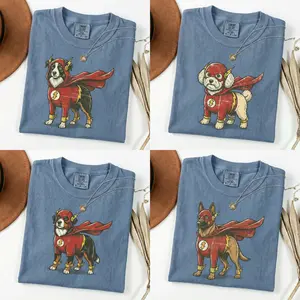Comfort Colors BLUE JEAN I'm The Fastest Puppy Alive Superhero Dog Shirt – Funny Dog Tee for Comic Fans, Fast Dog Lover Gift, Nerdy Flash-Inspired Pet Humor Shirt for Him or Her