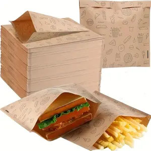 Kraft Paper Food Packaging Bag, 50pcs Reusable Dustproof Oil-proof Paper Bag, Food Storage Bag for Home Kitchen Barbecue Pancake, Bakeware, Elegant Packaging