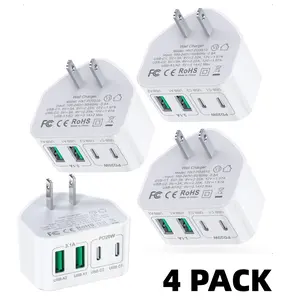 4PACK 40W USB C Charger Station for Multiple Devices, 4-Port Fast Charging Block for Home Office, Compatible with iPhone 15/16/17 Promax Series, iPad, Samsung, Google,etc universal travel adapter