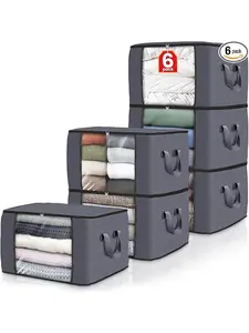 6-Piece Clothing Storage Bags, Foldable Thick Cloth Blanket, Ideal for Organizing Bedroom Closets, Bedding & Containers with Handles, Organiser