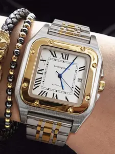Men's Mechanical Watch, Analog Mechanical Watch, Automatic Wind-Up, Skeleton Design, Calendar Display, Business Style, Alloy Case, Perfect Gift for Him, Automatic Watches