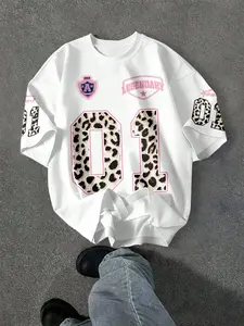 Women's Casual Everyday Short Sleeve T-Shirt, Round Neck Leopard Print Digital Design, Versatile Daily Wear, Loose-Fitting Comfortable Top, Casual Summer Top, Womenswear