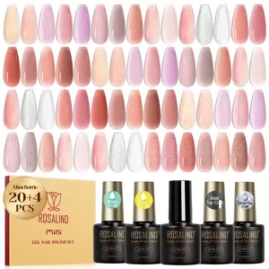 ROSALIND Mini 24PCS Pastel Gel Nail Polish Set Need Uv Nail Light to Dry Clear Sheer Pink Green Yellow Mixed Summer Bright Collection Gel Polish Collection for Your Choice with Base Top Coat Popular Rainbow Sparkle Nail Art Gift for Her