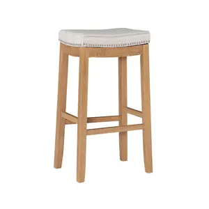 Linon Backless Linen Counter Stool Bar Saddle Wood Dining Room 32" Natural