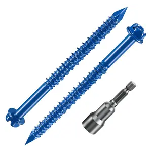 (30 PCS) 1/4 "* 3-1/4" Slotted Hexagonal Head Concrete Screw Blue Hexagonal Head, Used for anchoring Masonry, Blocks or Brick Plaster