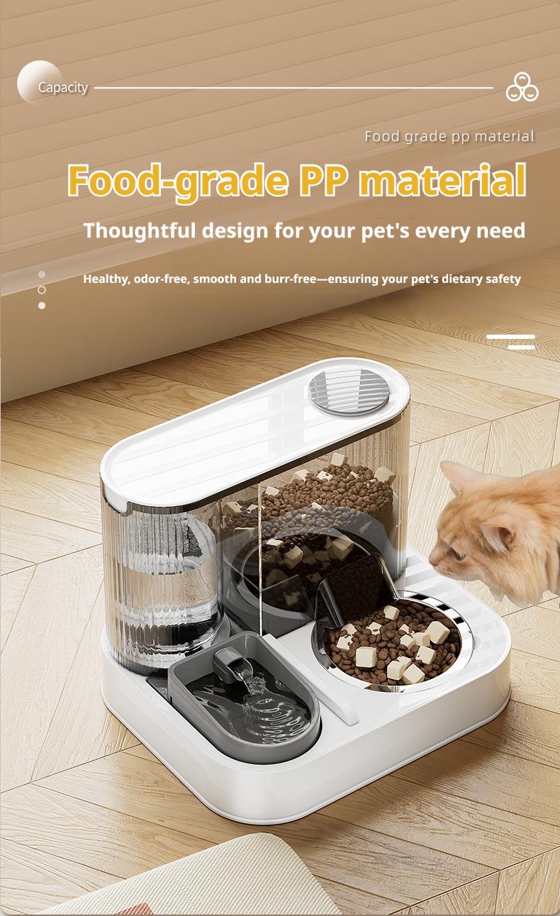 2-in-1 Automatic Cat Dog Feeder and Water Fountain, Gravity Pet Food Dispenser with Circulating Water Filter, Stainless Steel Bowl for Cats Dogs