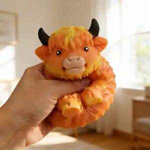 Highland Cow Squishy Statue Cute Scottish Resin Miniature Calf Figurine Squeeze Toy Slow Rising Kawaii Squishy Decompression Toy TikTok Trending Stress Relief Gift for Cow Lover Halloween Christmas Present