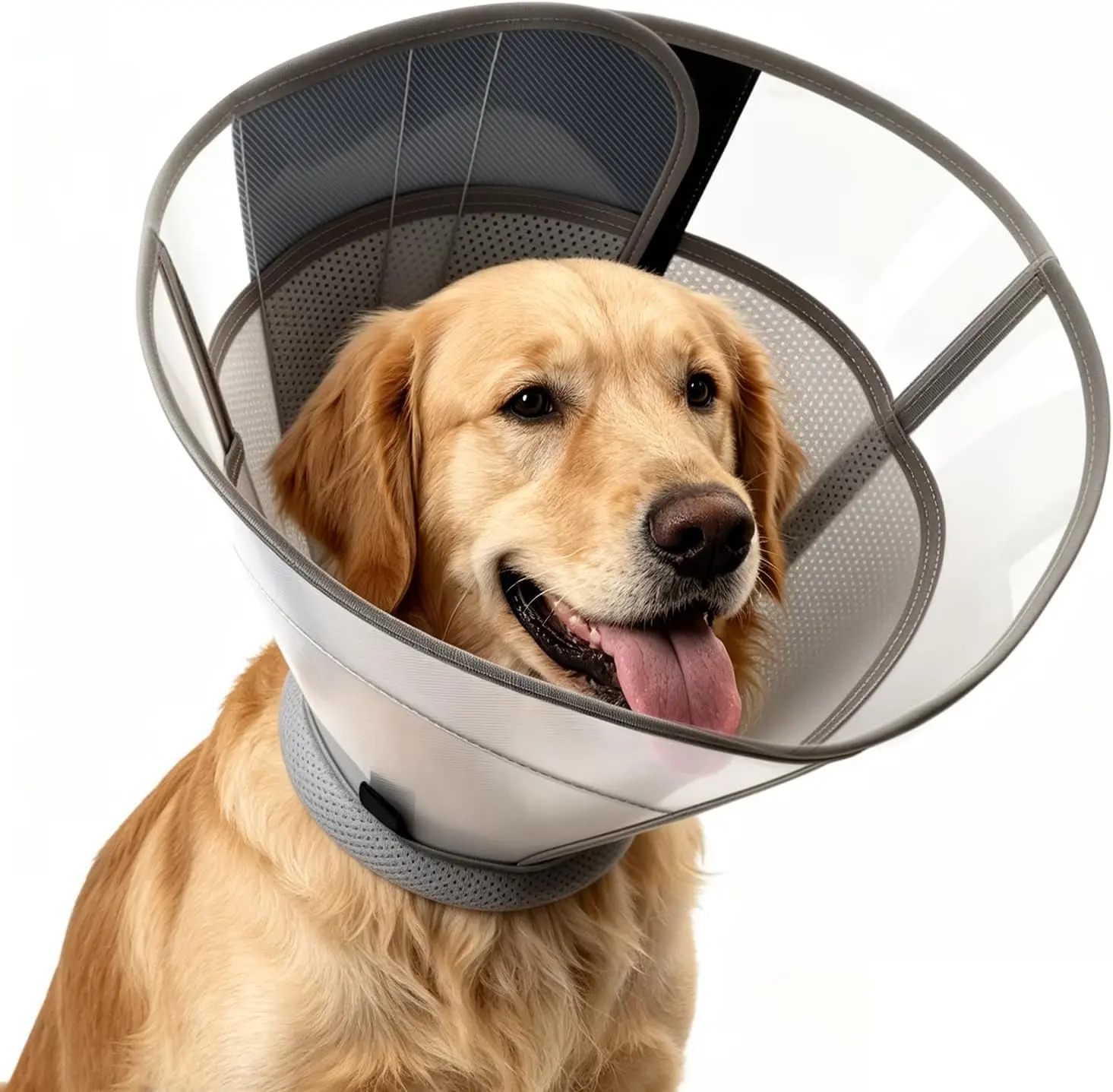 Upgraded Soft Dog Cone Collar for Large Medium Dogs After Surgery – Adjustable Transparent Recovery Collar, Breathable Elizabethan E-Collar for Wound Healing & Anti-Licking (L, Grey)
