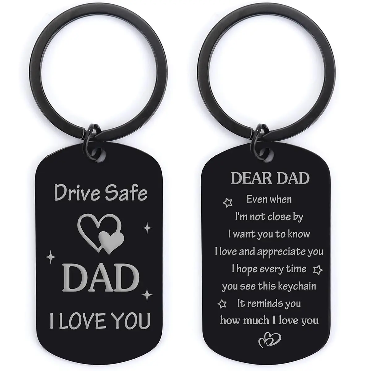 Rexviao Fathers Day Gift for Dad from Daughter Son| Dad Birthday Gift Drive Safe Keychain for Him Father Papa Gifts Dad Gift from Daughter Son Fathers Day Gift for Husband from Wife cuban link chain Adjustable Heart Rate Couples Bracelet Set