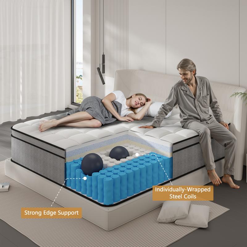 【LC】12/14/16 inch spring mattress Queen size King size California king size hybrid mattress in a Box, Medium Firm Memory Foam and Pocket Springs, Strong Edge Support, Pressure Relief