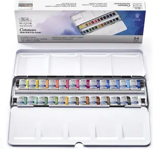 Winsor & Newton Cotman Watercolor Paint Set Customisable Travel Tin 12 24 Half Pans | Student Grade Affordable Watercolor Set | Lightweight Portable Painting Kit for Beginners & Travel Sketching | Great Gift for Art Students & Hobbyists Artist Bundle Art