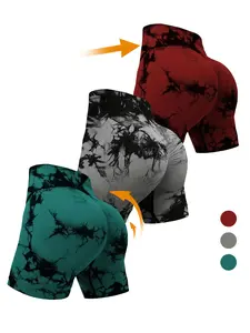 Women's 3pcs Multicolor Tie Dye Print High Waist Sports Short Leggings, Tight Fitted Shorts, Casual Comfy Breathable Biker Shorts For Yoga Gym Workout Running, Ladies Summer Sportswear, Tummy Control, Sports Shorts Set