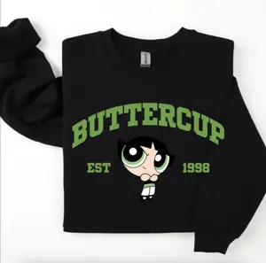 Buttercup Sweatshirt, Powerpuff Girls Character Sweatshirt, Cute Cartoon Weightlifting Tee, Gym Shirt, Graphic Gym Shirt, Vintage Washed Tee Cotton, Gym Shirt Women, For Men, Full Size