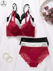 3-piece set Lace panelled bra set for women, Underwear Set, Lightweight, comfortable and breathable to wear Adjustable straps