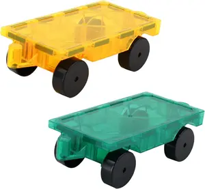 Magnetic Tiles Car Set Truck Kit Toy with Stronger Magnets, Educational Magnet Cars with Re-Enforced Hitch and Long Bed for Girls Boys Toddler Ages 3+ (Green & Yellow)
