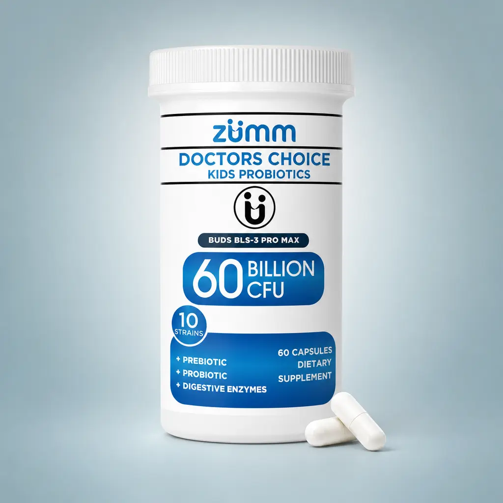 Doctor's Choice Kids Probiotic Capsules (4yrs+), 60B CFU, 10 Strains, Prebiotics & Digestive Enzymes, Gastroenterologist-Recommended, Vegan, Non-GMO, Gluten-Free, 2-Month Supply, 60 Count