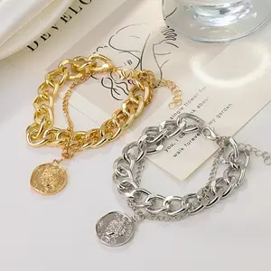 2026 New Arrival Women's Retro Portrait Coin Bracelet | Chic High-End Chunky Chain Wristband, Bold Edgy Fashion-Forward Statement Jewelry