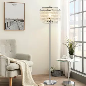 Floor Lamp, 64" Tall Modern Standing Lamps with Double-Layer Lampshade, On-Off Foot ,  Finish Pole Lamp for Living Room, Bedroom, Office, 8W Bulb Included
