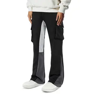 GINGTTO Men's Stacked Flared Sweatpants Baggy Cargo Pants Wide Leg Patchwork Streetwear Trousers