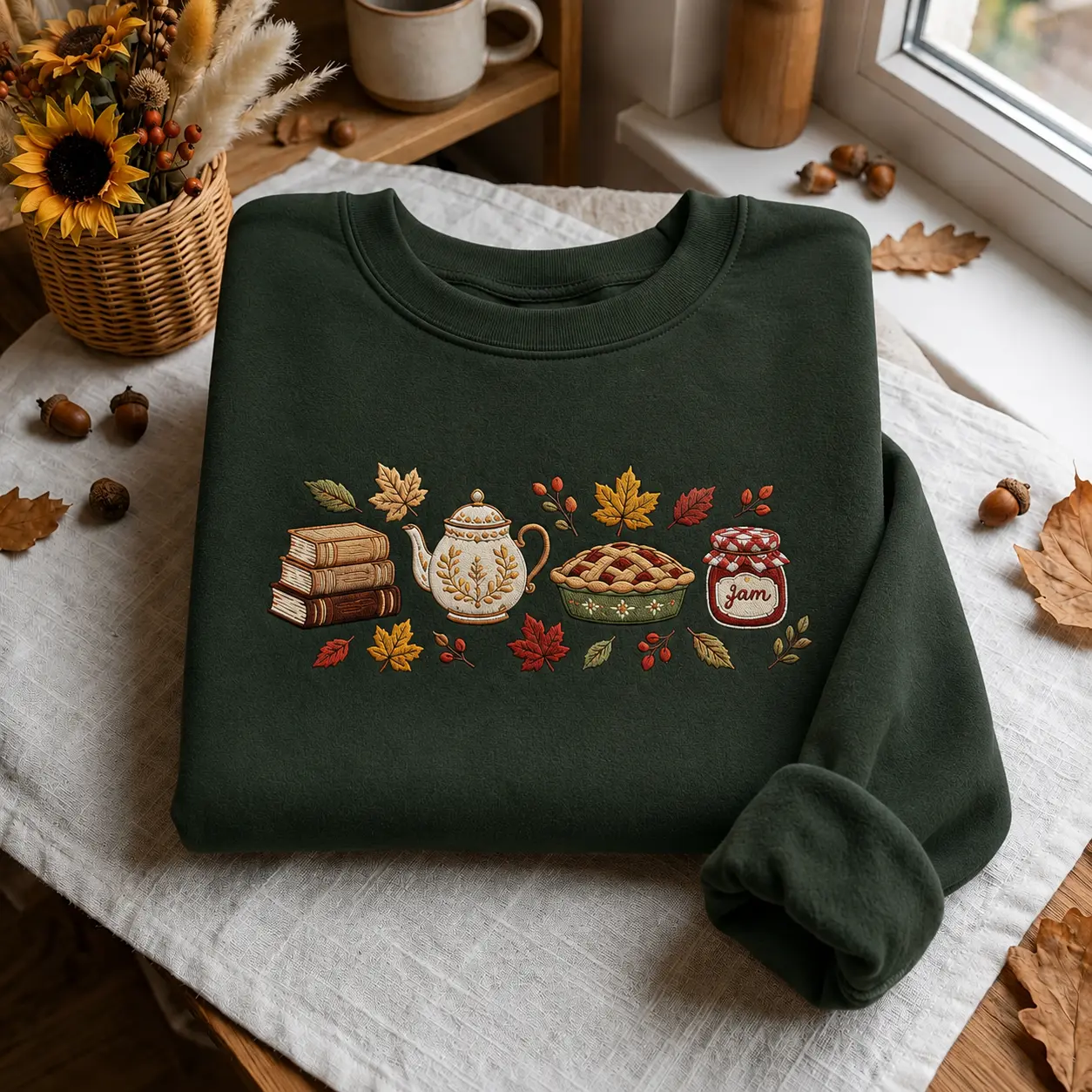 Women's Casual Fashion Round Neck Long Sleeve Embroidered Strawberry Jam Crew Neck Sweatshirt - Plus Size, Fitted Cut, Medium Length, All Seasons Cottagecore Kawaii Fruit Clothes, Gift for Book Lovers, Hoodie