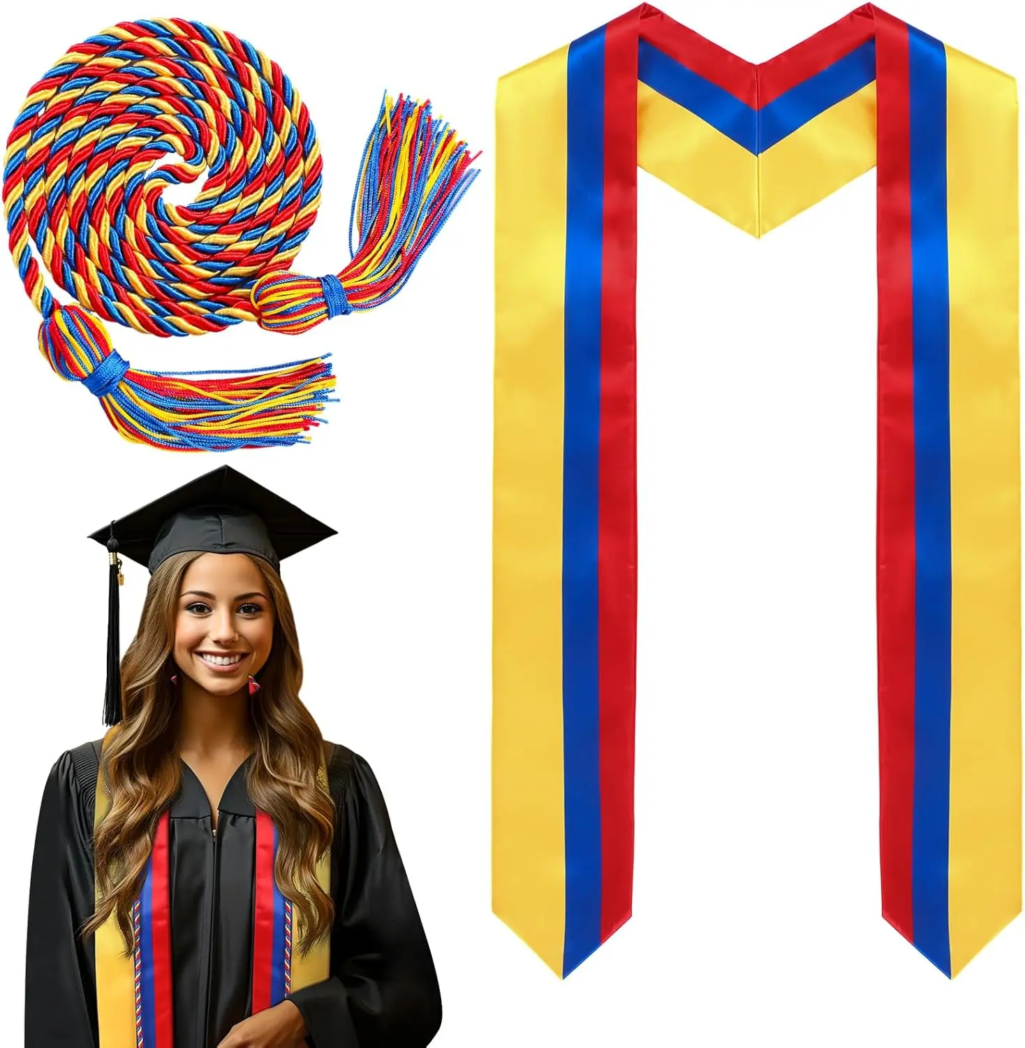 Country Flag Graduation Stole Sash Honor Cords Class of 2026 First Generation Grad Stole for International Students