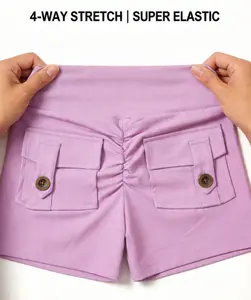 Shorts Ajustados Cómodos y Transpirables Para Yoga, High Waisted 4-Way Stretch Nylon Spandex, Scrunch Butt Design, Cargo Pockets, Summer Fitness Wear - Womenswear - Fabric, Bottom