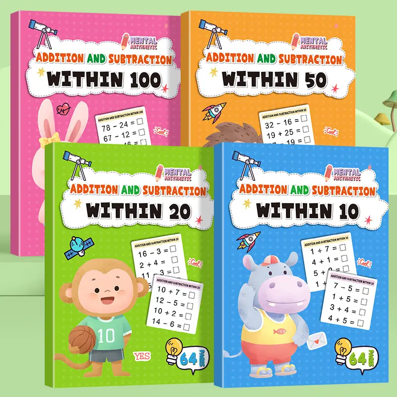 Addition/Subtraction Book for Kids, Numbers 1-100(4book), Handwriting workbooks, 64 Pages, Compact Size, Homeschool, Math Addition and Subtraction Enlightenment Training
