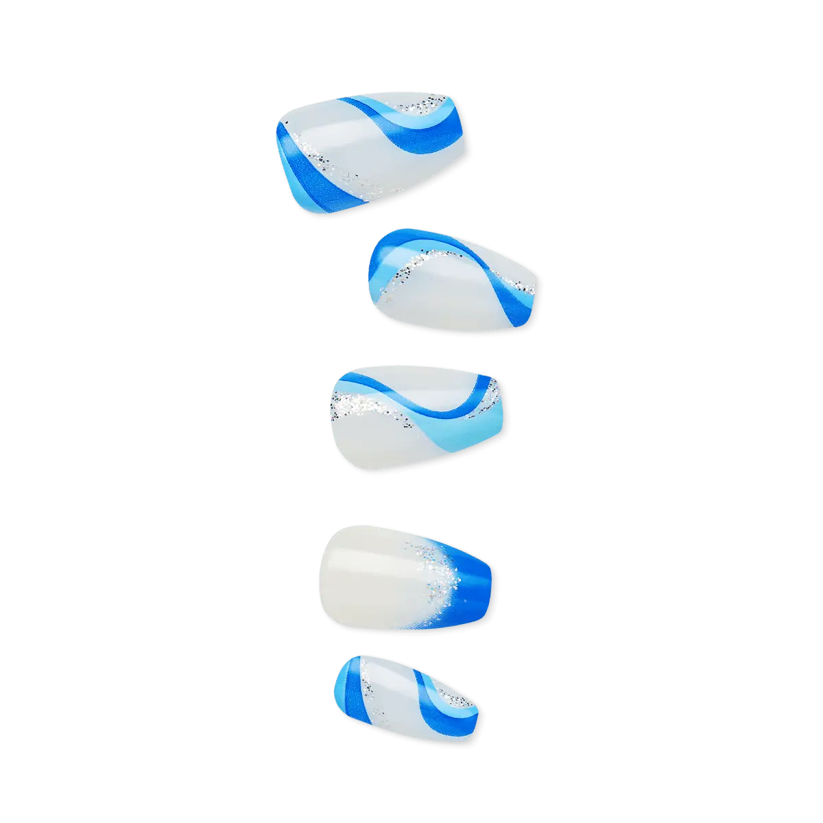 Impress Design No Glue Fake Press On Nails- Mesmerize | French Design, Blue, Medium, Coffin, Manicure