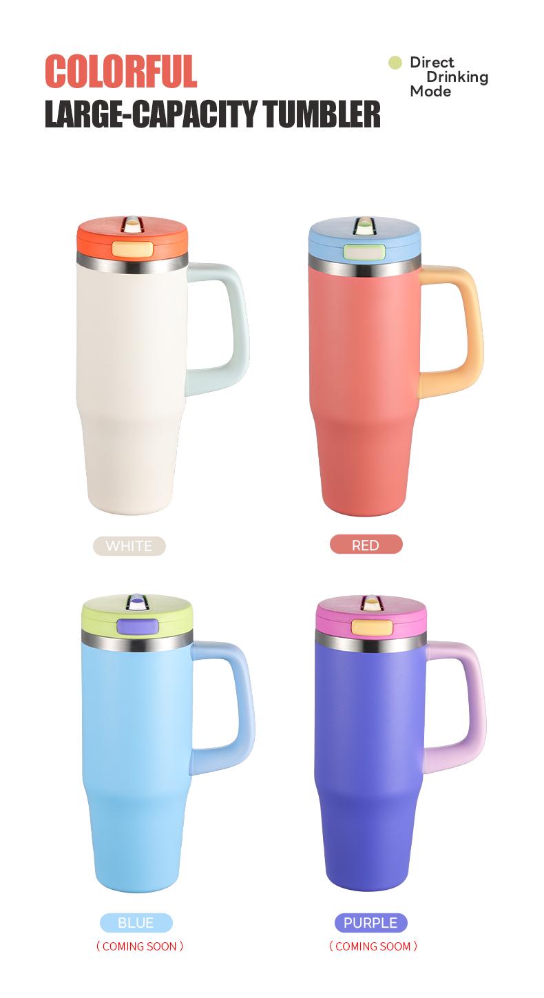 40 oz Stainless Steel Tumbler with Insulated Vacuum Cup - Flip Straw Mug with Leak-Proof Lid, Handle. One-Click Drinking Water Bottle, Car-Friendly for All Day Hot & Cold, 2026 NewYear Gifts