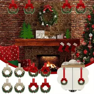 4pcs Christmas Mini Wreath Cabinet Window Hanging Decorations With Red Bow And Fruit For Party Home Decoration Decorative Flower Wreath