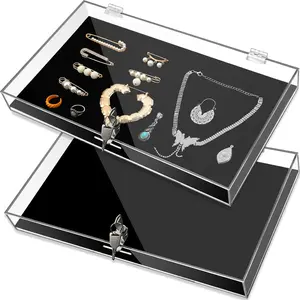 2 count  Locking  Display Case Clear Ring Earring Necklace Bracelet   with Lock and Key for Trade Show Retail Display