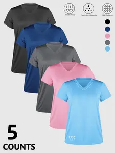 Women's Solid Color V-neck Tee, Casual Comfy Short Sleeve T-shirt for Daily Wear, Ladies Clothes for Summer, Top