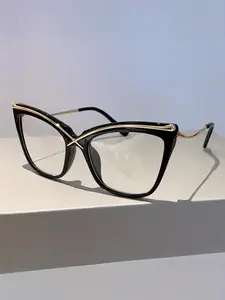 Unisex Fashion Cat Eye Glasses, Jelly Frame Transparent Lenses, Casual Style Decorative Eyewear, Men & Women Same Model