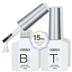 AILLSA Gel Top Coat And Base Coat Gel Nail Polish, 2 x 15 ML Base and Top Coat Gel polish UV/LED Soak Off, Gel Base Coat, No Wipe Top Coat for Builder Gel, Gel Polish, for beginer DIY Nail Art at Home, for clear false nail tips and clear press on nails