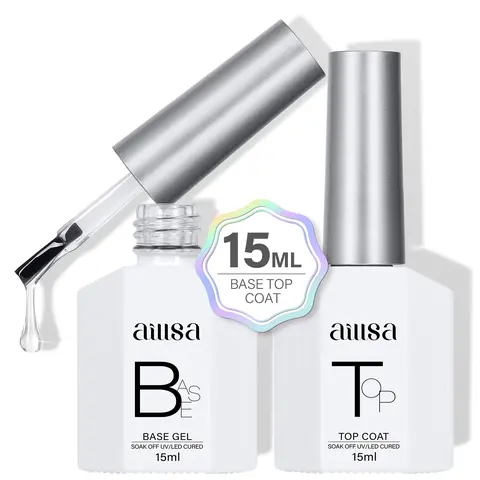 AILLSA Gel Top Coat And Base Coat Gel Nail Polish, 2 x 15 ML Base and Top Coat Gel polish UV/LED Soak Off, Gel Base Coat, No Wipe Top Coat for Builder Gel, Gel Polish, for beginer DIY Nail Art at Home, for clear false nail tips and clear press on nails