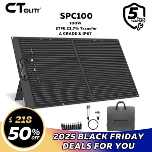 Black Friday Deal CTOLITY 100W Portable Solar Panel Charger High-Efficiency 20.5V Solar Cell XT60 DC5525 PV Connector fit for 95% Power Station Hiking Camping RV Trips Emergency power bank charger