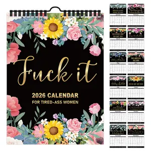 2026 Women's Floral Humorous Doodle Typography Calendar, Non-Traditional Design with Funny Quotes, Office Bedroom Decor, Unique Gift Idea