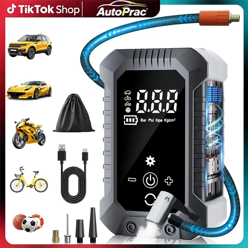 【ToolUpgrade】Protable Cordless Automobile Tire Inflator - Wireless Cordless Mini Pump, 200PSI Digital Gauge, 3X Fast Inflation, Built-in 6000mAh Batter, LED Light, Car Repair Tool for Car, Bicycle,Motorcycle and Ball Tires - Car Accessories!