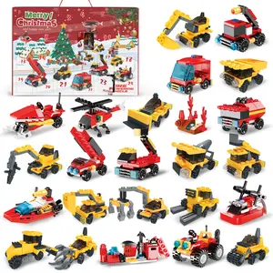 Fire Truck & Construction Play Vehicles Building Blocks Advent Calendar 24 Days Christmas Countdown for Kids Boys High-Quality ABS Material