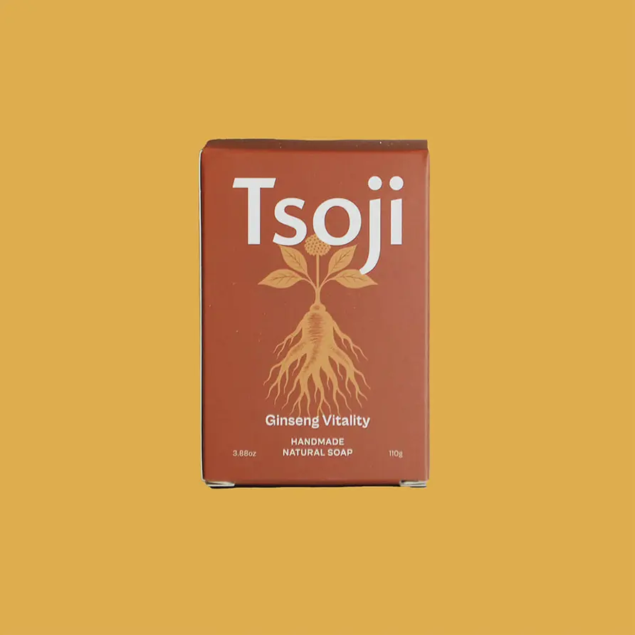 Tsoji Ginseng Vitality Bar Soap 3.88oz - Non Toxic, No Chemicals - Great for Sensitive Skin, Great for Face, body and hands - Handcrafted Natural Soap with Eastern Herbs Gentle Moisture & Nourishing Formula for Daily Cleansing & Skin Repair