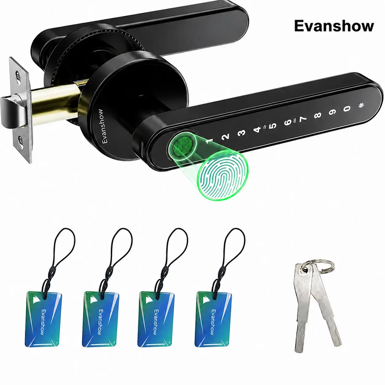 Evanshow Fingerprint Smart Door Lock with Keypad, Keyless Entry Door Handle, Auto Lock, Easy Installation for Home, Bedroom & Office