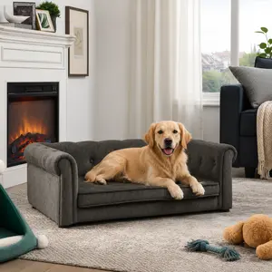 Elegant Rectangle Elevated Dog Sofa Bed - Durable, Comfortable, Modern & Stylish for Small to Medium Dogs - Dark Grey Pet Furniture