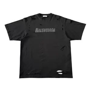 Balenciaga Caps Destroyed Short Sleeve Tee Shirt Black
