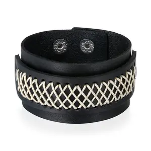 OIDEA Men's Double-Layer Braided Leather Wrap Cuff Bracelet, Punk Adjustable Wristband Handmade Jewelry