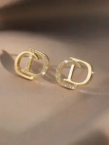 Elegant CD Letter Full Rhinestone Earrings, Unique High-End Style, Perfect for Daily Wear and Commuting, Pair Set