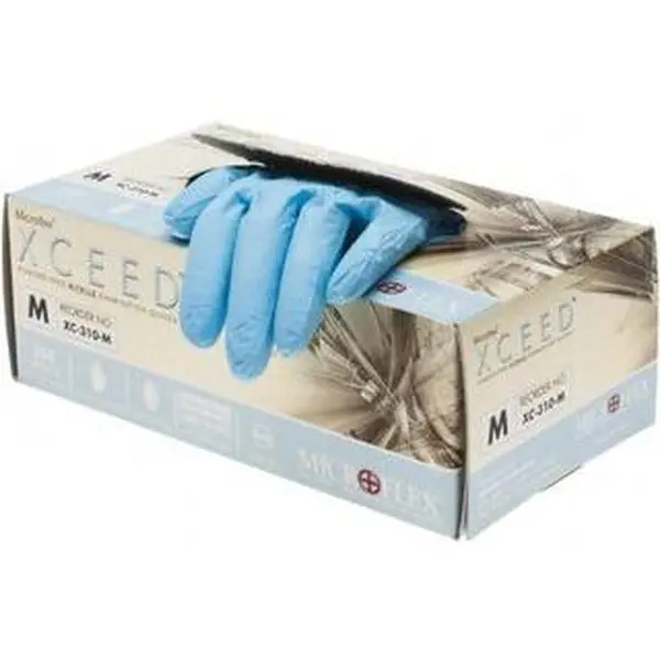 Microflex Disposable Nitrile Cleaning Gloves - Size M, 3 mil Industrial Grade, Powder-Free, 9.5 in Long, Blue, Textured Grip, Ambidextrous, XC-310-M