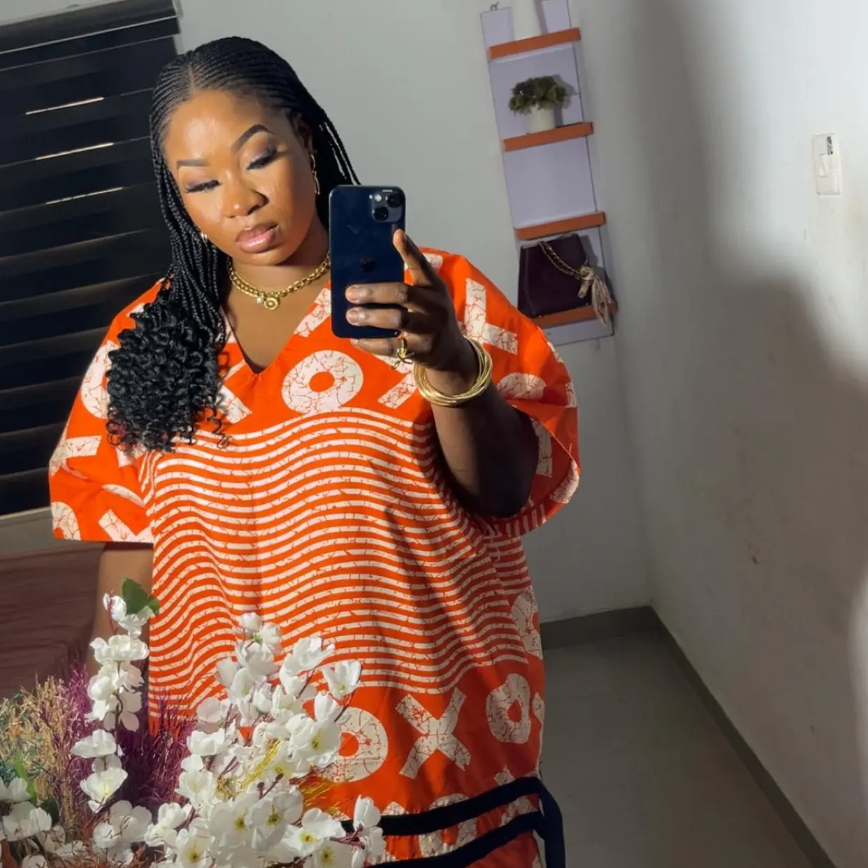 Short Ankara Wear for Classic Ladies Orange and White Striped Design Fashion Top Women's Top