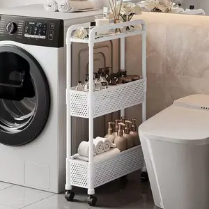 4-Tier Slim Narrow Rolling Storage Cart, Mobile Shelving Unit with Wheels for Bathroom Laundry Room Kitchen, Small Space Saving Home Organizer